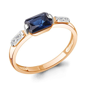 Кольцо Аквамарин - Серебро 925, Синтетический сапфир , Фианит (арт. 67835Н.6)