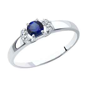 Кольцо SOKOLOV - Серебро 925, Синтетический сапфир , Фианит (арт. 88010008)