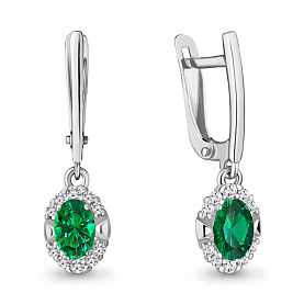 Серьги Аквамарин - Серебро 925, Синтетический изумруд, Фианит (арт. 49302АГ.5)