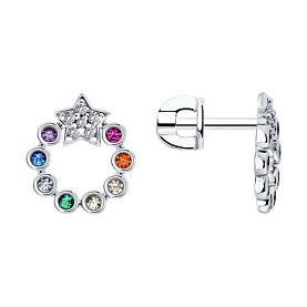 Серьги SOKOLOV - Серебро 925, Синтетический рубин, Фианит (арт. 94026761)