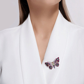 Брошь SOKOLOV - Серебро 925, Синтетический рубин, Фианит (арт. 94040296)