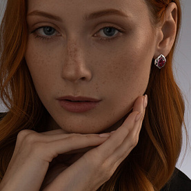 Серьги SOKOLOV - Серебро 925, Синтетический рубин, Фианит (арт. 84020029)