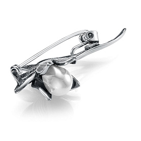 Брошь Красная пресня - Серебро 925, Жемчуг имитация (арт. 13616762)