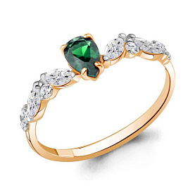 Кольцо Аквамарин - Золото 375, Синтетический изумруд, Фианит (арт. 67786П.8)