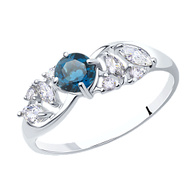 Кольцо SOKOLOV - Серебро 925, Топаз лондон, Фианит (арт. 92011667)