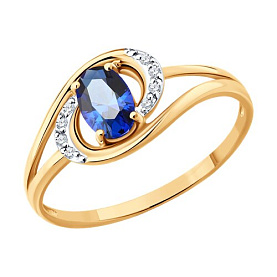 Кольцо SOKOLOV - Золото 585, Синтетический сапфир , Фианит (арт. 717346)
