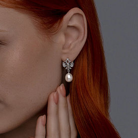 Серьги SOKOLOV - Серебро 925, Жемчуг культивированный, Фианит (арт. 92023076)