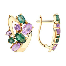 Серьги Diamant - Золото 585, Аметист, Синтетический турмалин (арт. 51-320-00392-1)