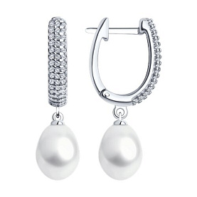 Серьги Diamant - Серебро 925, Жемчуг культивированный, Фианит (арт. 94-320-01952-1)