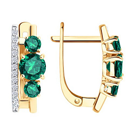 Серьги SOKOLOV - Золото 585, Синтетический изумруд, Фианит (арт. 729362)