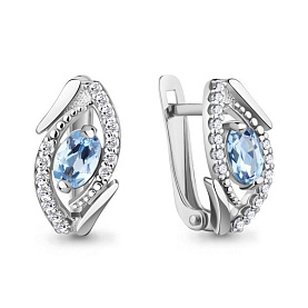 Серьги Аквамарин - Серебро 925, Топаз, Фианит (арт. 4968805А.5)