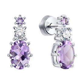Серьги SOKOLOV - Серебро 925, Аметист, Фианит (арт. 92023231)