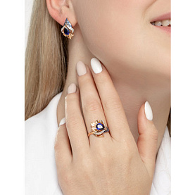 Кольцо SOKOLOV - Золото 585, Синтетический сапфир , Фианит (арт. 714828)