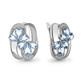 Серьги Аквамарин - Серебро 925, Топаз, Фианит (арт. 45017605А.5)