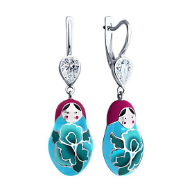 Серьги SOKOLOV - Серебро 925, Фианит, Эмаль (арт. 94023536)