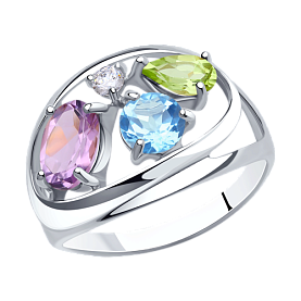 Кольцо Diamant - Серебро 925, Аметист, Топаз, Фианит, Хризолит (арт. 94-310-00659-1)
