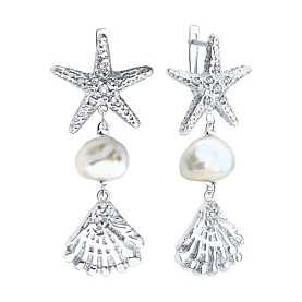 Серьги Diamant - Серебро 925, Жемчуг имитация, Фианит (арт. 94-321-00025-1)