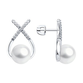 Серьги Diamant - Серебро 925, Жемчуг имитация, Фианит (арт. 94-122-02360-1)
