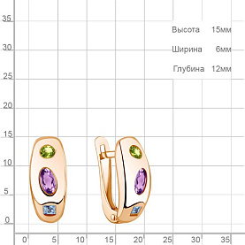 Серьги Аквамарин - Серебро 925, Аметист, Топаз, Хризолит (арт. 45027240.6)