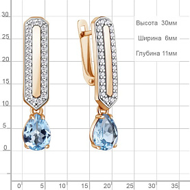 Серьги Аквамарин - Серебро 925, Топаз, Фианит (арт. 40055405А.6)