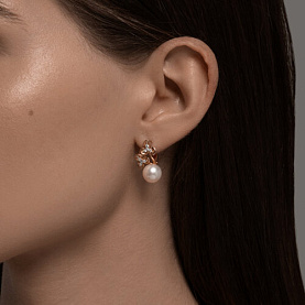 Серьги Diamant - Серебро 925, Жемчуг культивированный, Фианит (арт. 93-320-02080-1)