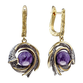 Серьги Мастер Клио - Серебро 925, Чароит (арт. 36С154266)