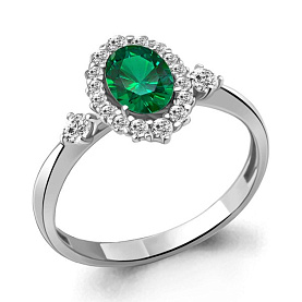 Кольцо Аквамарин - Серебро 925, Синтетический изумруд, Фианит (арт. 67377АГ.5)