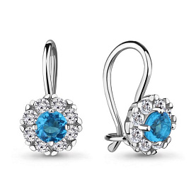 Серьги Аквамарин - Серебро 925, Фианит (арт. 40965Б.5)