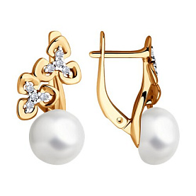 Серьги Diamant - Серебро 925, Жемчуг культивированный, Фианит (арт. 93-320-02080-1)