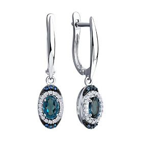 Серьги SOKOLOV - Серебро 925, Топаз лондон, Фианит (арт. 92025361)