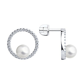 Серьги SOKOLOV - Серебро 925, Жемчуг синтетический, Фианит (арт. 94026094)