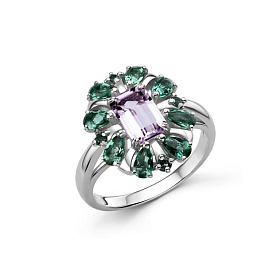 Кольцо Дар - Серебро 925, Аметист, Празиолит (арт. Кэ-0084рс415912)