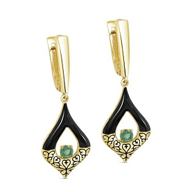 Серьги Кабаровских - Серебро 925, Эмаль, Изумруд (арт. 12-711-1287)