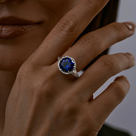 Кольцо SOKOLOV - Серебро 925, Синтетический сапфир , Фианит (арт. 88010012)