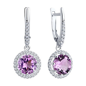 Серьги Diamant - Серебро 925, Аметист, Фианит (арт. 94-321-02052-3)