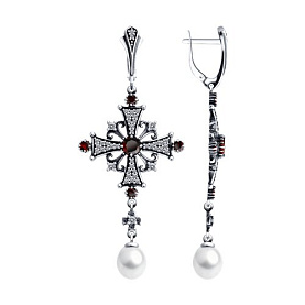 Серьги Diamant - Серебро 925, Жемчуг культивированный, Фианит (арт. 95-321-02037-1)