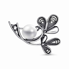 Брошь Красная пресня - Серебро 925, Жемчуг культивированный (арт. 13315888)