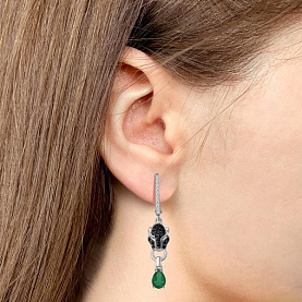 Серьги Аквамарин - Серебро 925, Агат, Синтетический изумруд, Фианит (арт. 45027709АГЧ.5)