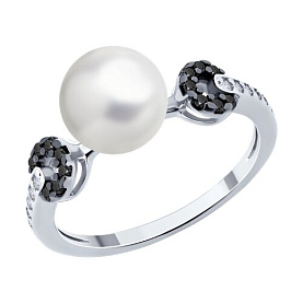 Кольцо SOKOLOV - Серебро 925, Жемчуг имитация, Фианит (арт. 94014416)