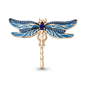 Брошь Аквамарин - Серебро 925, Синтетический сапфир , Эмаль (арт. 77474Б.6)