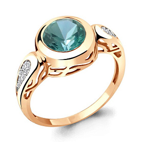 Кольцо Аквамарин - Серебро 925, Синтетический турмалин, Фианит (арт. 6902688А.6)