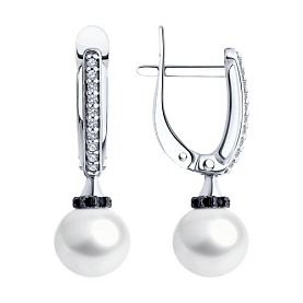 Серьги SOKOLOV - Серебро 925, Жемчуг имитация, Фианит, Шпинель (арт. 94026906)