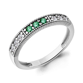 Кольцо Аквамарин - Серебро 925, Синтетический изумруд, Фианит (арт. 600745АГ.5)