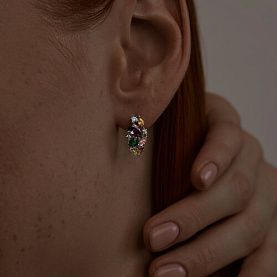Серьги SOKOLOV - Серебро 925, Синтетический изумруд, Синтетический рубин, Фианит (арт. 82020017)