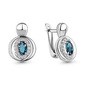 Серьги Аквамарин - Серебро 925, Топаз лондон, Фианит (арт. 4764608А.5)