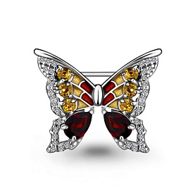 Брошь Аквамарин - Серебро 925, Гранат, Цитрин, Эмаль (арт. 7267134А.5)