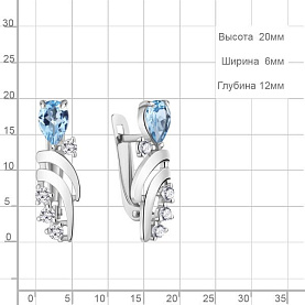 Серьги Аквамарин - Серебро 925, Топаз, Фианит (арт. 4966805А.5)