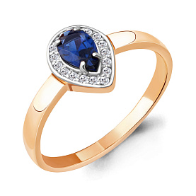 Кольцо Аквамарин - Серебро 925, Синтетический сапфир , Фианит (арт. 68470Б.6)