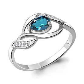 Кольцо Аквамарин - Серебро 925, Топаз лондон, Фианит (арт. 6901108А.5)