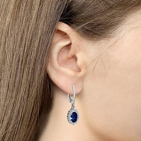 Серьги Аквамарин - Серебро 925, Синтетический сапфир , Фианит (арт. 49304АБ.5)